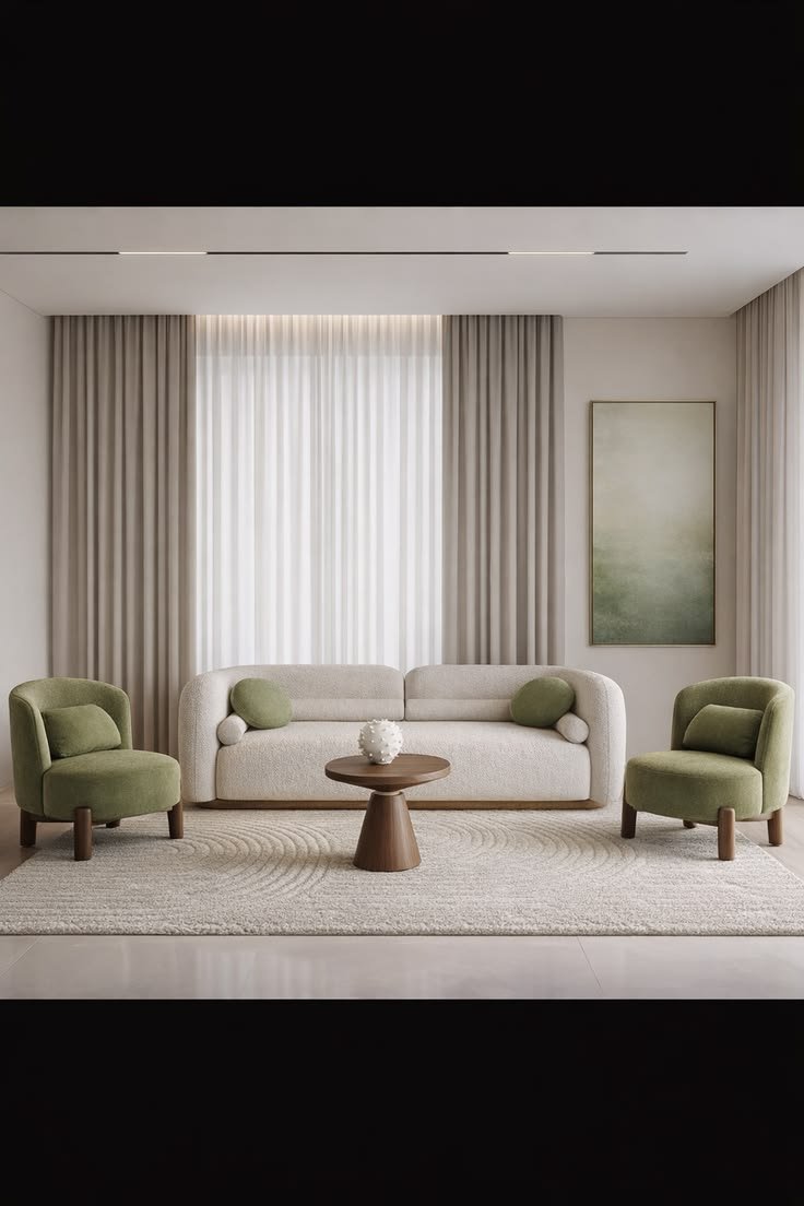Luxe white & green 3+1+1 sofa set